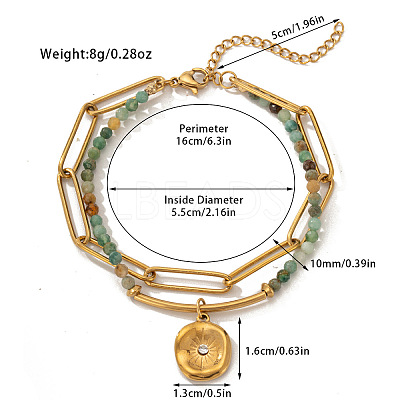 304 Stainless Steel & Natural Flower Amazonite Beaded Double Layer Bracelets FS-WG81BCE-02-1