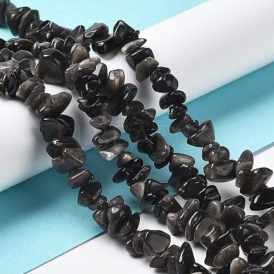 Natural Silver Sheen Obsidian Chip Beads Strands G-M205-07A-1