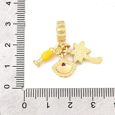 Brass Pave Camellia Cubic Zirconia European Dangle Charms KK-F904-12G-1