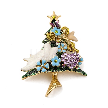 Christmas Tree Alloy Rhinestone Brooches JEWB-I034-33G-1