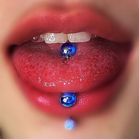 304 Stainless Steel with Acrylic Round Ball Straight Barbell Tongue Rings FS-WG99CB2-09-1