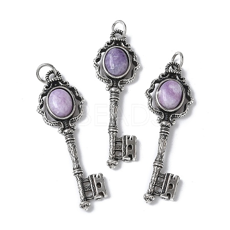 Key Brass Natural Lepidolite Big Pendants KK-D361-01AS-21-1