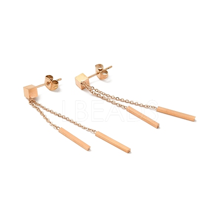 Ion Plating(IP) 304 Stainless Steel Cuboid Long Dangle Stud Earrings for Women EJEW-G289-05RG-1