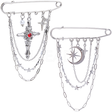 2Pcs 2 Styles Steel Brooches JEWB-BM0001-01P-1