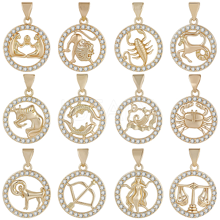 12Pcs 12 Styles Brass Micro Pave Cubic Zirconia Pendants KK-BM0001-01-1