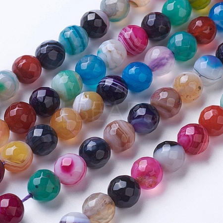 Natural Striped Agate/Banded Agate Beads Strands G-G753-09-8mm-1