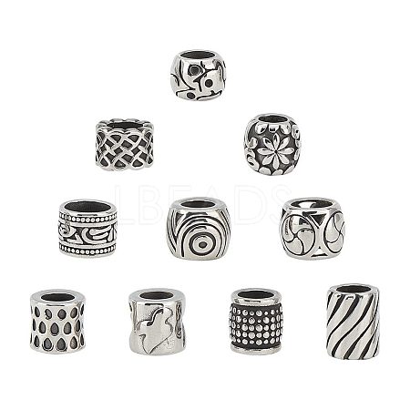 Unicraftale 10Pcs 10 Styles 304 Stainless Steel Large Hole Beads STAS-UN0044-66-1