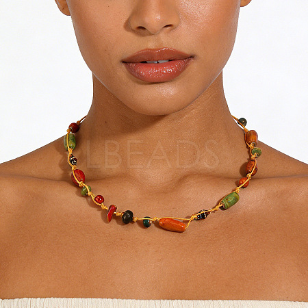 Bohemian Adjustable Porcelain Chip Beads Cotton Cord Braided Necklaces for Women WG0ECFE-01-1