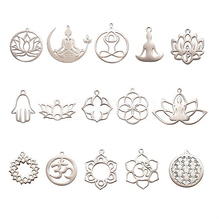 15Pcs 15 Styles 201 Stainless Steel Pendants STAS-CJ0001-191-1