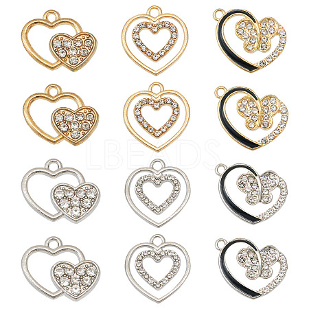 24Pcs 3 Styles 2 Colors Alloy with Crystal Rhinestone Pendants ALRI-TA0001-23-1