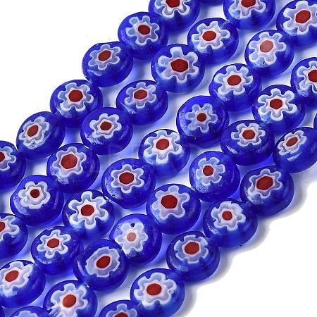 Handmade Millefiori Glass Flat Round Bead Strands LK-P011-22-1