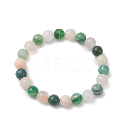 Round Natural Striped Agate/Banded Agate & Pink Aventurine Beaded Stretch Bracelets BJEW-JB12651-1