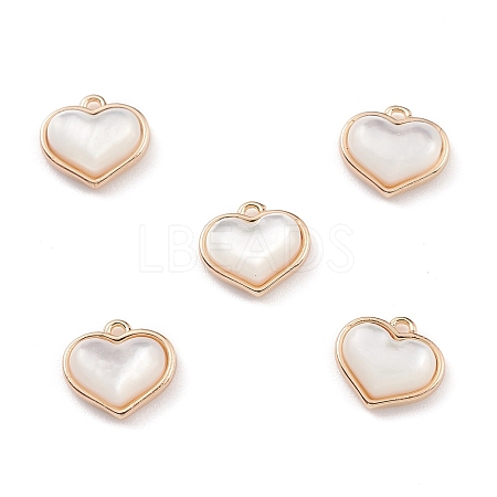 Natural Freshwater Shell Heart Charms with Brass Findings BSHE-E038-10KCG-1