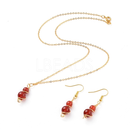 Natural Carnelian/Red Agate Pendant Necklace & Dangle Earrings Jewelry Sets SJEW-JS01060-01-1