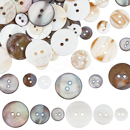 GOMAKERER 60Pcs 6 Style 2-Hole Natural Shell Buttons BUTT-GO0001-02-1