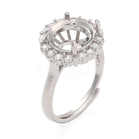 Rack Plating Round Brass Micro Pave Cubic Zirconia Adjustable Ring Components KK-Q819-05P-1