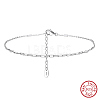925 Sterling Silver Cable Chain Anklet AJEW-Z029-22P-1