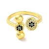 Round Brass Rhinestone Open Cuff Rings for Women RJEW-P112-02A-G-2