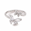 Clear Cubic Zirconia Butterfly Open Cuff Ring X-RJEW-B028-26P-2