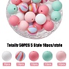 50Pcs 5 Styles Round Silicone Beads SIL-YW0001-22-2