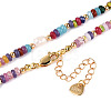 Rondelle Natural Agate & Pearl & Brass Beaded Necklaces for Women NJEW-T017-02G-3