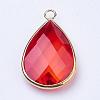 Golden Tone Brass Glass Teardrop Pendants GLAA-M006-A-04G-2