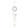 Natural Amethyst Woven Net/Web with Feather Window Hanging Suncatchers HJEW-JM00852-03-3