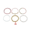 6Pcs 6 Style Natural & Synthetic Mixed Gemstone & Pearl & Resin Evil Eye Stretch Bracelets Set BJEW-JB08885-5