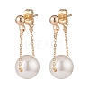 Shell Pearl with Brass Dangle Chain Stud Earrings for Women EJEW-TA00083-1