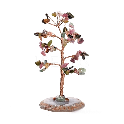 Natural Multicolor Tourmaline Chips & Agate Pedestal Display Decorations DJEW-A001-04F-1