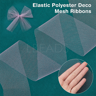 50 Yards Elastic Polyester Deco Mesh Ribbons SRIB-WH0011-129B-1