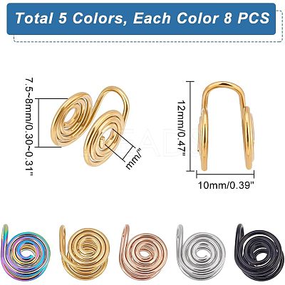 40Pcs 5 Style 304 Stainless Steel Spiral Pad Cuff Earrings KK-UN0001-21-1