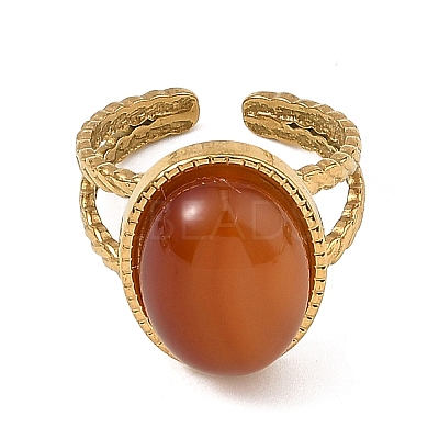 Natural Mixed Gemstone with 304 Stainless Steel Open Cuff Rings Set for Women RJEW-JR01115-1