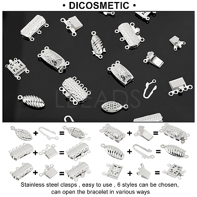 60 Sets 6 Styles 304 Stainless Steel Box Clasps STAS-DC0009-62-1