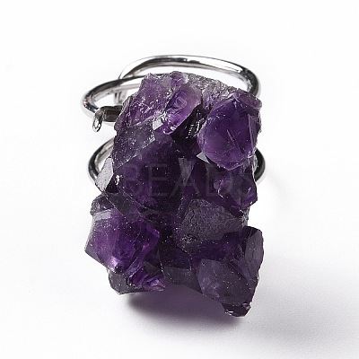 Natural Amethyst Nuggets Cuff Ring RJEW-G271-01P-02-1