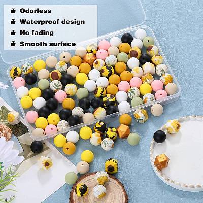 89Pcs Colorful Pattern Printed Silicone Beads Sets SIL-SZ0002-54C-1