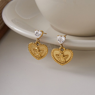 304 Stainless Steel Pave Clear Cubic Zirconia Stud Dangle Earrings WG47F59-01-1