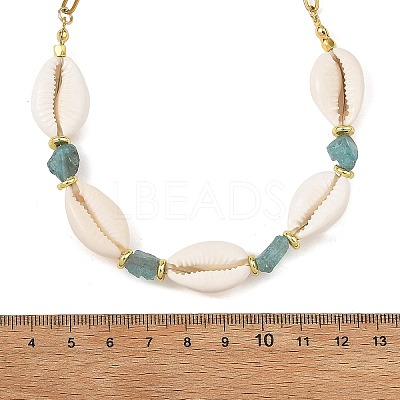 Natural Blue Apatite Chip & Cowrie Shell Beaded Necklaces for Women NJEW-JN06385-1