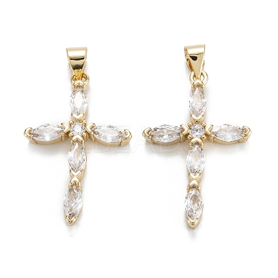 Brass Micro Pave Clear Cubic Zirconia Pendants ZIRC-M115-30G-1