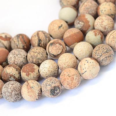 Frosted Natural Picture Jasper Round Bead Strands G-E334-8mm-26-1