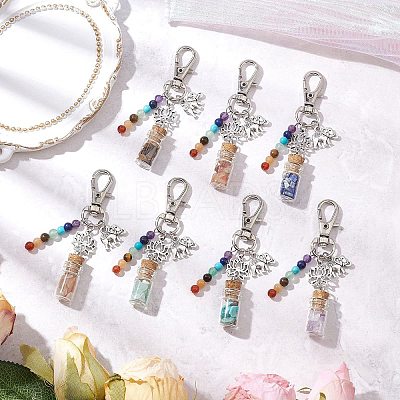 Glass Wishing Bottle with Chakra Natural & Synthetic Gemstone Chips inside Pendant Decorations HJEW-JM03044-1