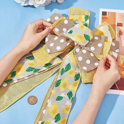 Lemon & Polka Dot Pattern Polyester Bowknot DIY-WH0387-78-1