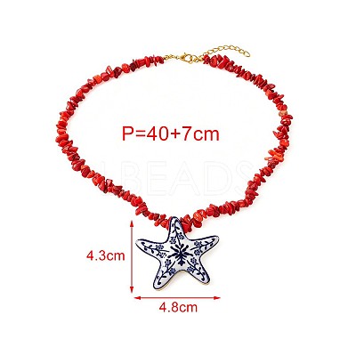 Summer Beach Alloy Enamel Starfish Pendant Resin Chip Beaded Necklaces for Women WGCAA00-01-1