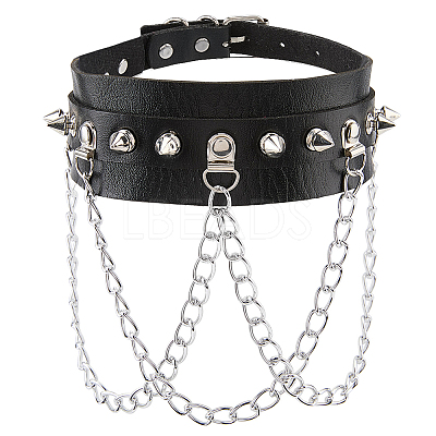 1Pc Punk PU Leather Necklaces NJEW-CL0001-24-1