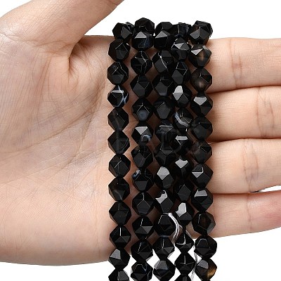 Natural Black Banded Agate/Striped AgateBeads Strands G-Z119-A03-02-1