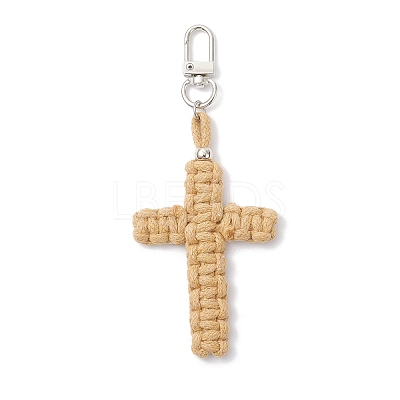 Cross Cotton Threads Pendants Decorations HJEW-TA00398-03-1