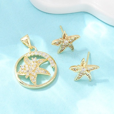 Brass Micro Pave Cubic Zirconia Pendant & Stud Earrings Sets for Women SJEW-F227-01D-G-1
