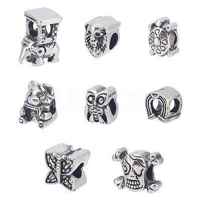 8Pcs 8 Style 304 Stainless Steel European Beads STAS-UN0040-31-1