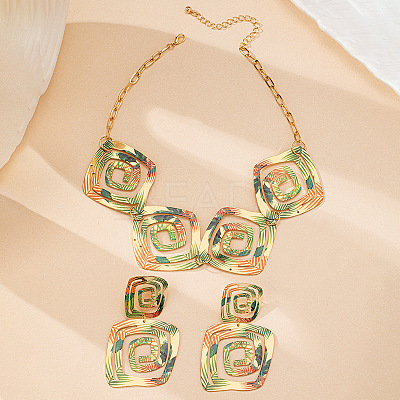Square Spiral Geometry Alloy Earrings & Necklaces Sets for Women FS-WG25753-01-1