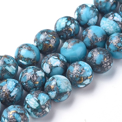 Assembled Synthetic Silver Line Turquoise Beads Strands G-D0006-C13-8mm-1